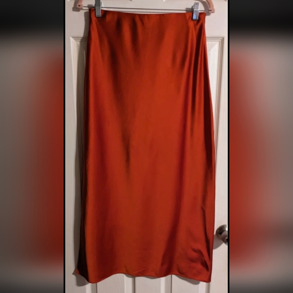 FINAL PRICE TWIN That's What I Need Red Satin Slip Skirt S Long Side Slit - Picture 4 of 5